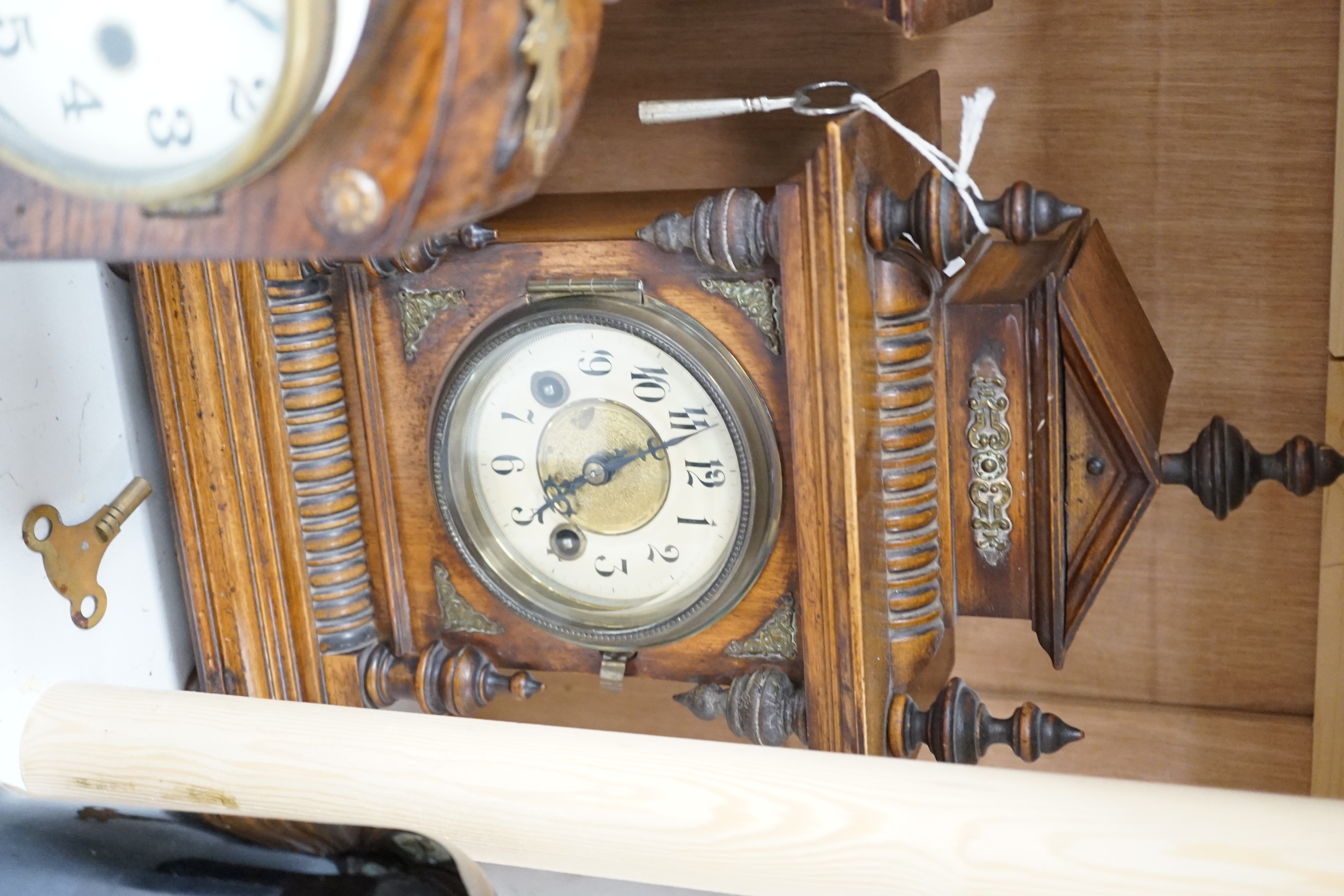 Three late 19th century mantel clocks, tallest 40cm